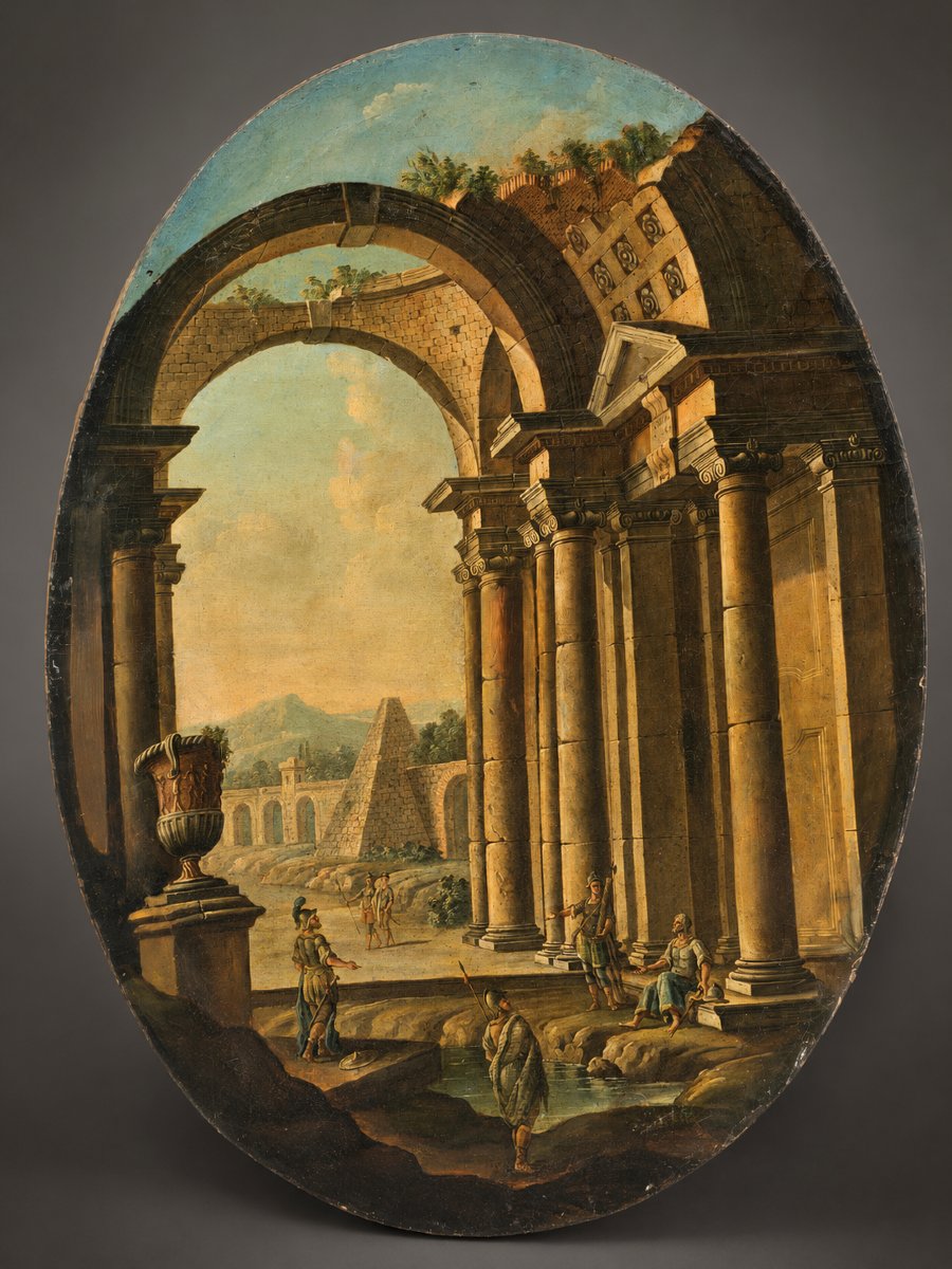 Capriccio architettonico con rovine classiche e figure – Ambito napoletano o romano, XVIII sec