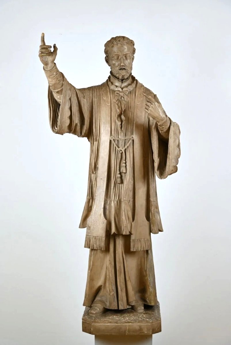 Grande scultura lignea di santo gesuita, firmata Th. Koob, Anversa, XIX secolo-photo-2