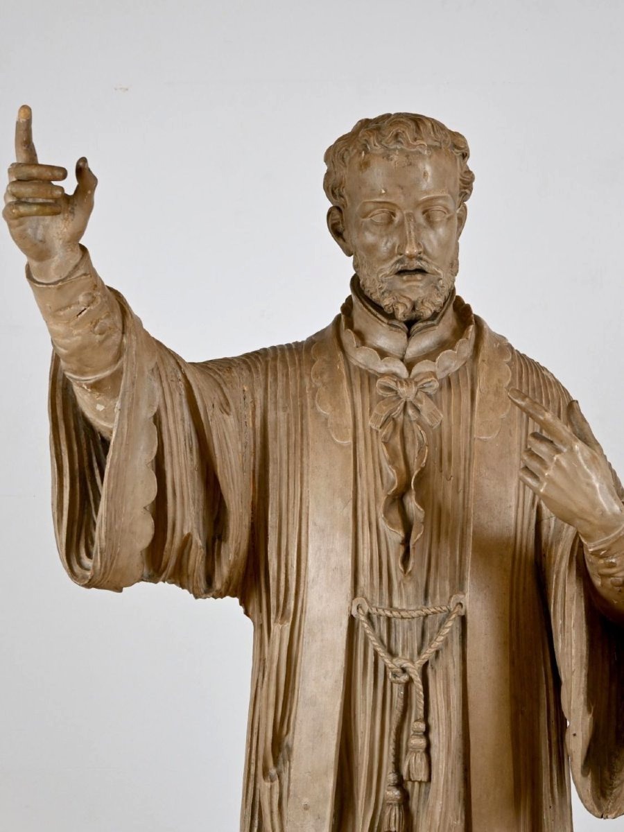 Grande scultura lignea di santo gesuita, firmata Th. Koob, Anversa, XIX secolo-photo-3