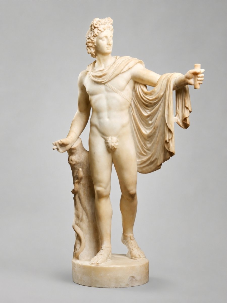 Grande Scultura in alabastro raffigurante Apollo del Belvedere, Grand Tour, XIX secolo