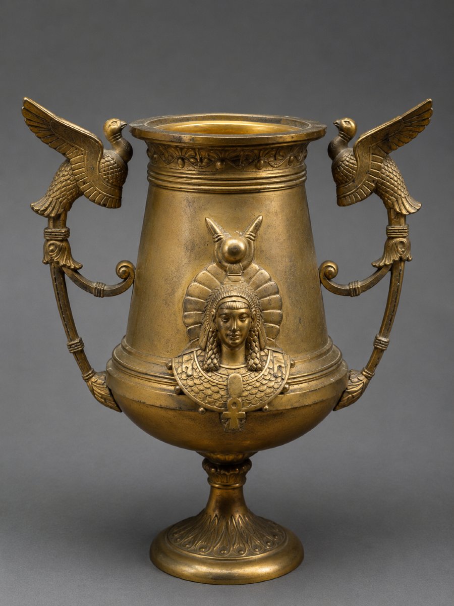Coppia di cassolette in bronzo dorato, stile Retour d’Égypte, XIX secolo-photo-2