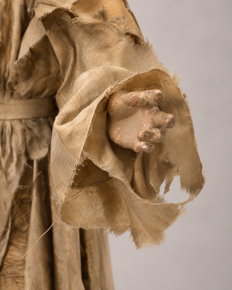 Madonna da presepe napoletano del XVIII secolo in terracotta, legno e seta-photo-3