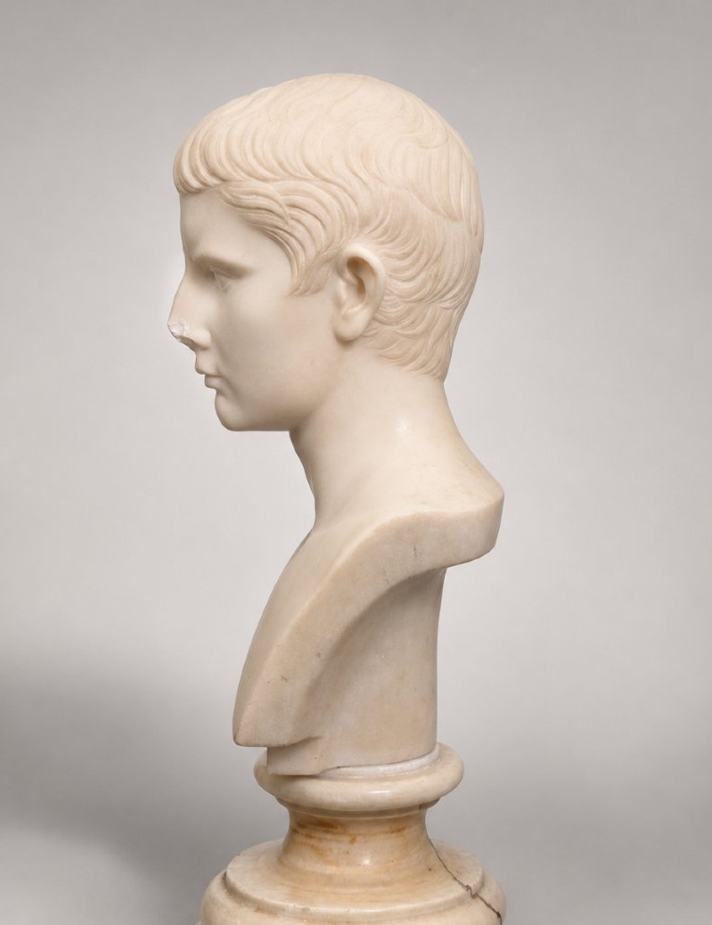 Busto in marmo bianco raffigurante Augusto Ottaviano giovane Italia, seconda metà del XIX-photo-2