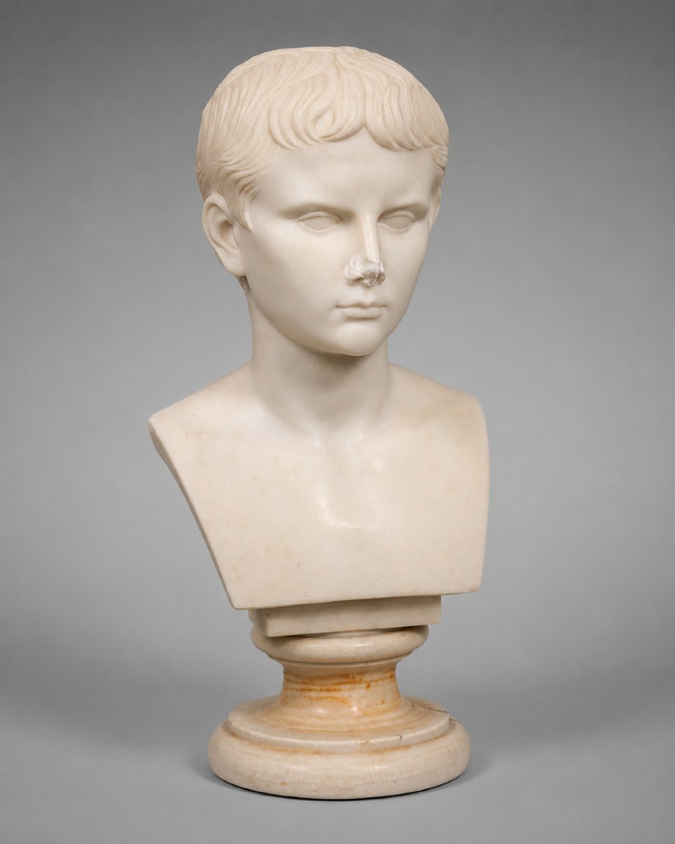 Busto in marmo bianco raffigurante Augusto Ottaviano giovane Italia, seconda metà del XIX-photo-1