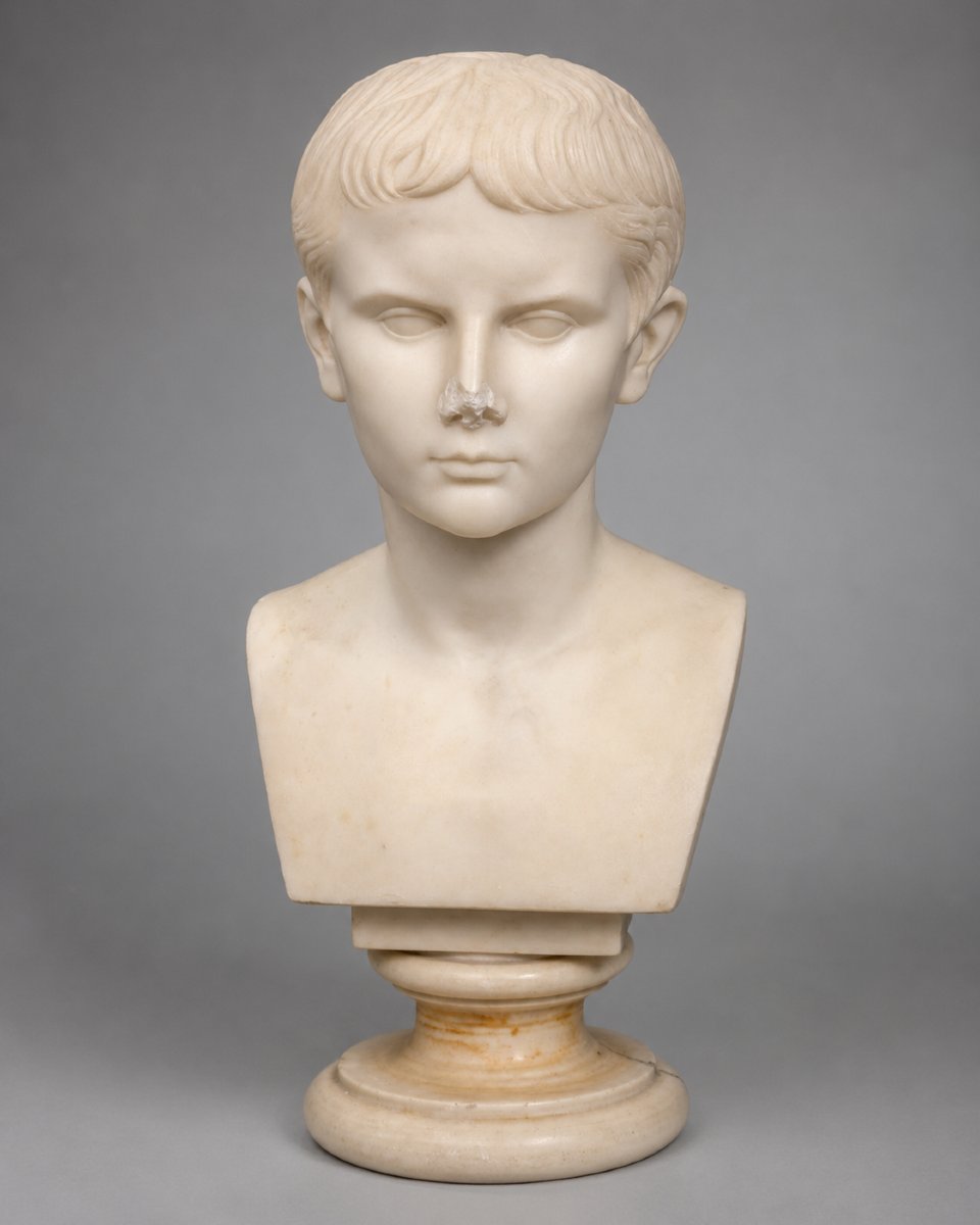 Busto in marmo bianco raffigurante Augusto Ottaviano giovane Italia, seconda metà del XIX