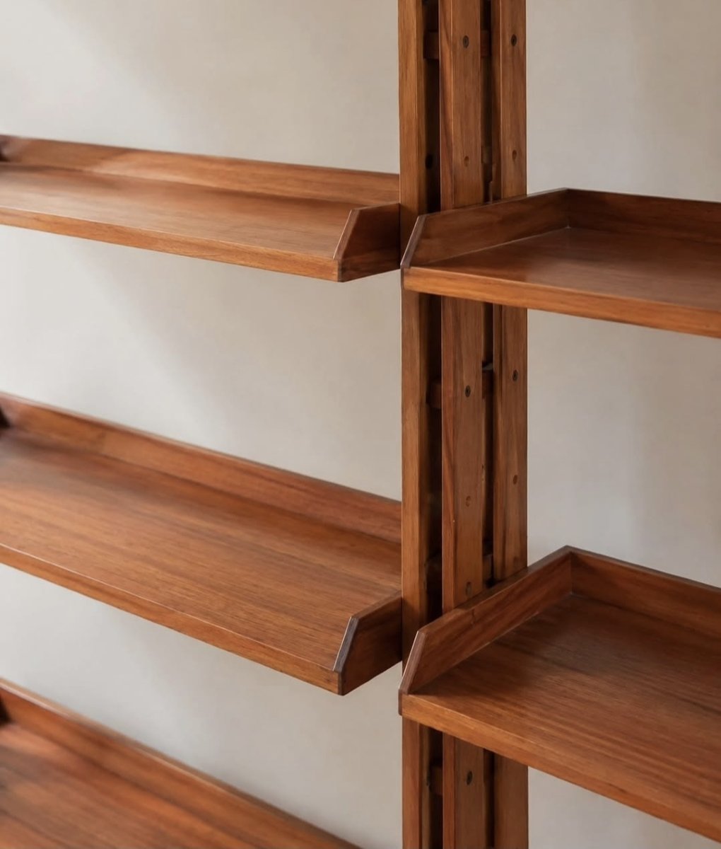Grande libreria modulare italiana in teak, pezzo unico su misura, anni ’50, Mid century-photo-4