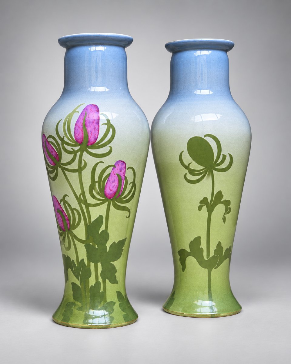 Sarreguemines – Coppia di vasi Art Nouveau / Liberty in faïence smaltata – Francia, 1902 circa-photo-2