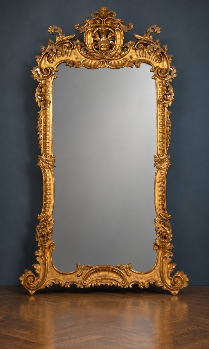 Grande specchio dorato in stile rococò/rocaille – fine XIX secolo