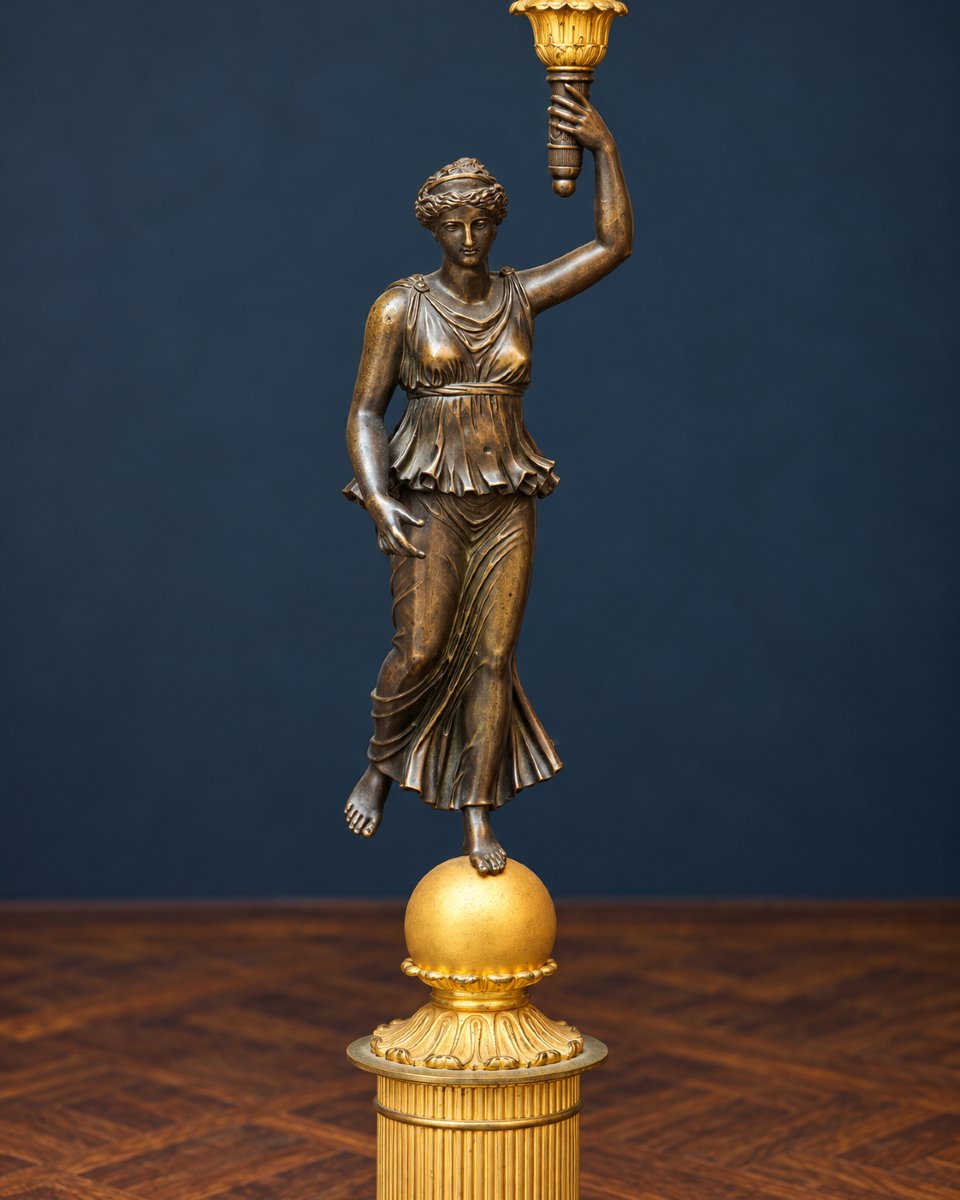 Pair of monumental gilt and patinated bronze candelabra, 19th century - 85 cm-photo-2