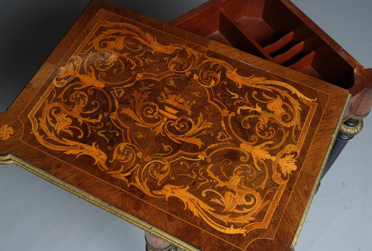 Tavolo da Gioco in Legno Ebanizzato e Intarsio, Stile Luigi XVI, Epoca Napoleone III-photo-2