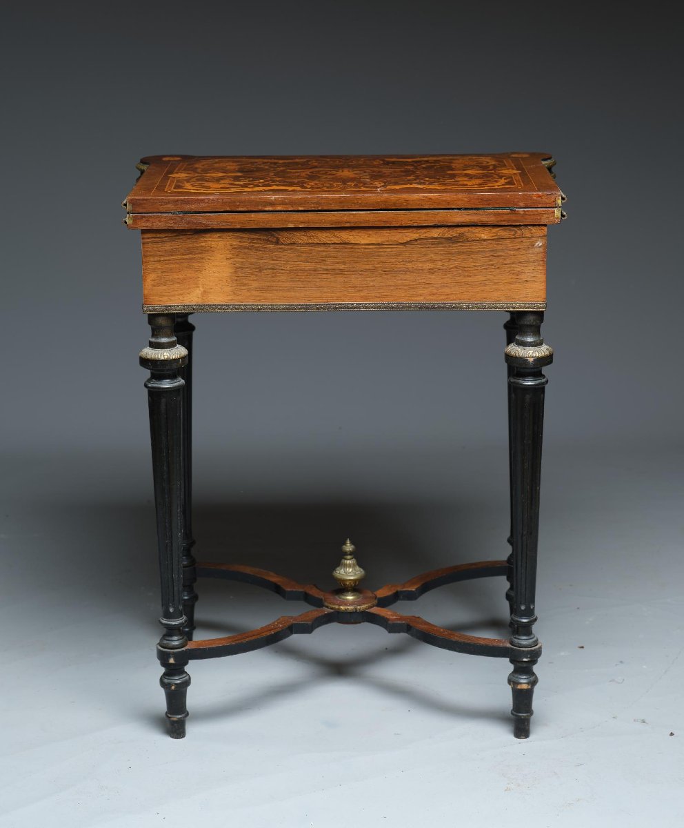 Tavolo da Gioco in Legno Ebanizzato e Intarsio, Stile Luigi XVI, Epoca Napoleone III-photo-3
