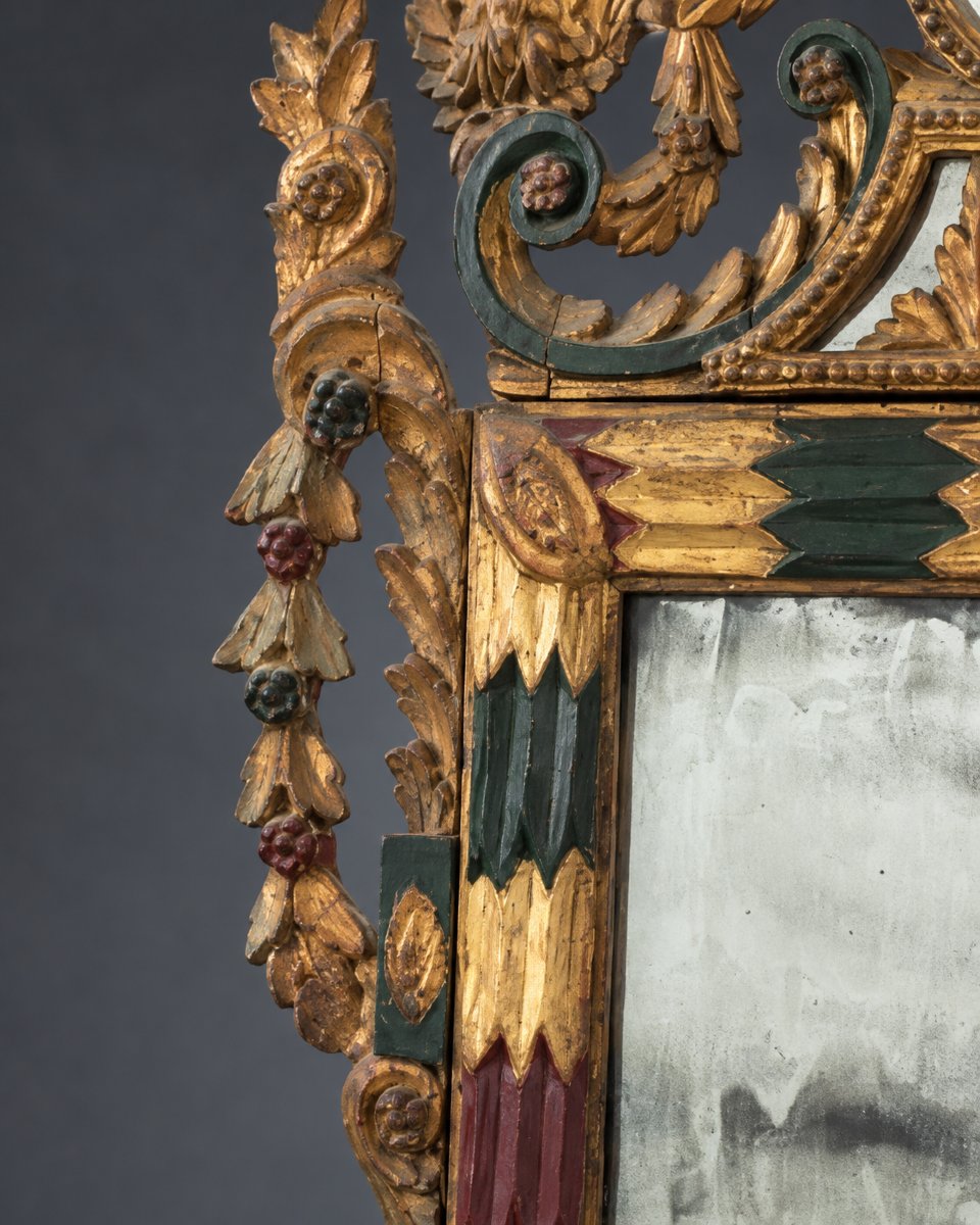 Grande Specchiera italiana del XVIII secolo in legno intagliato, dorato e laccato-photo-6
