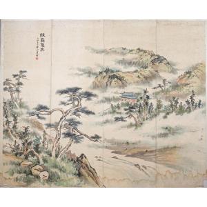 Grande pannello cinese intitolato "Qiugao qishuang", fine XIX/inizio XX