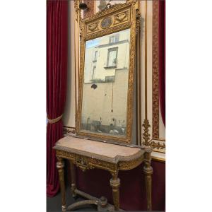 Consolle con specchio, XIX secolo, stile Napoleone III, legno dorato