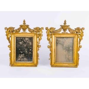 Coppia di specchiere con cornice in legno dorato e specchi al mercurio. XVIII secolo.