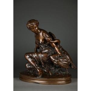 Leda e il cigno, bronzo firmato Mercier. Fine XIX secolo