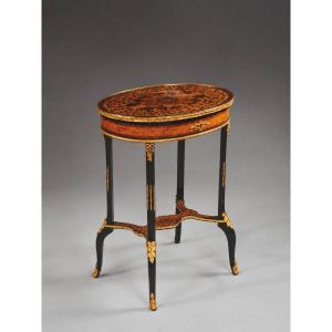 Toilette Da Centro In Stile Napoleone III, Mogano, Marqueterie E Bronzi Dorati, Fine XIX Secolo