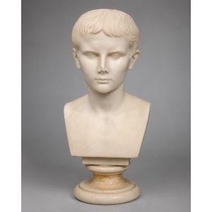 Busto in marmo bianco raffigurante Augusto Ottaviano giovane Italia, seconda metà del XIX