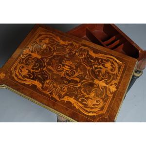 Tavolo da Gioco in Legno Ebanizzato e Intarsio, Stile Luigi XVI, Epoca Napoleone III