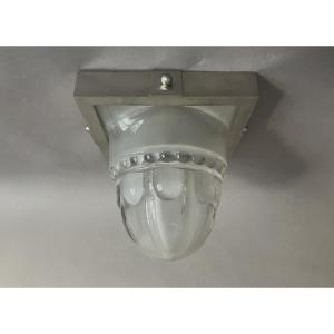 Genet Et Michon Ceiling Light In Press-molded Glass And Nickel-plated Bronze