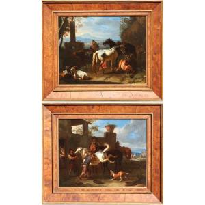 Pieter Van Bloemen (1657 - 1720), Two Italianate Equestrian Scenes