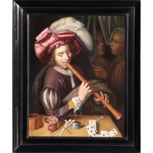 Northern Caravaggesque Painter, Circa 1630, Young Man Playing The Tenor Recorder