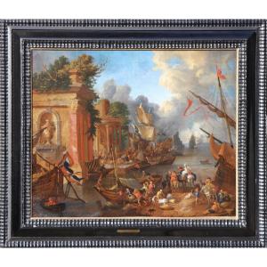 Lucas Smout II (1671 - 1713), Italian Harbor Scene