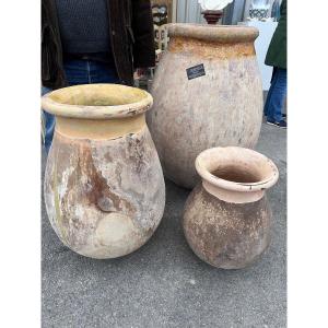Set Of 3 Oil Jars, With Enamel Part