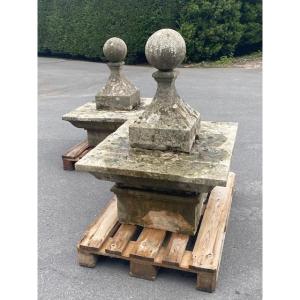 Set Of 2 Limestone Pillar Balls