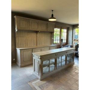Patinated Pin Wooden Counter & Cupboard
