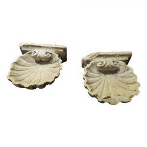 Pair Of Limestone Holy Water Fonts, 18th Century