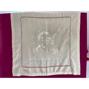 Old Silk Tablecloth, Hand Embroidery, Dragon, Asian Symbol, Embroidered Silk Thread, Asian Art