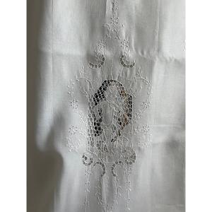 Old Curtain Panel Pier Sofa Linen Old Embroidery Cherubs Putti Musicians 20th Century 256x196