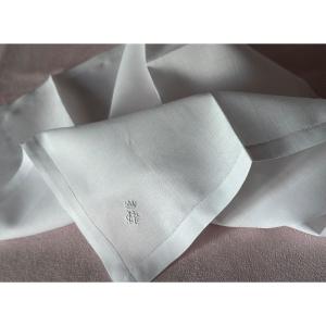 4 Old Handkerchief Linon Pocket Embroidery Monogram Mc Interlaced Under Baron Crown 42x40