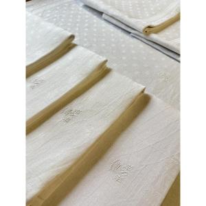 8 Antique Damask Linen Napkins, Crowned And Monogrammed Msm – 19th Century