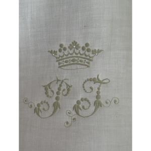 Pair Of Antique Pillowcases, Jp Monogram Under Marquis Crown – Chateau Linen,