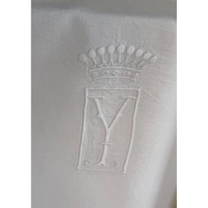 Large Antique Cloth With Count's Crown And Monogram Y, Late 19th Century, 230x300