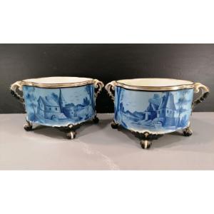 Pair Of Cache-pots – Old Paris – 19th Century – Painted And Gilded Enameled Porcelain 