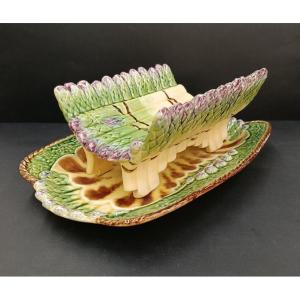 Set Of Two Asparagus Dishes - Majolica - Barbotine - Longchamp - 19th - 20th Century