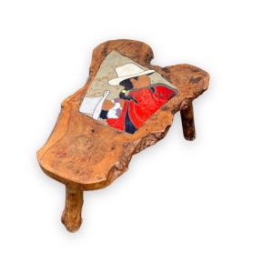 Coffee Table In Glazed Ceramic And Peruvian Natural Wood