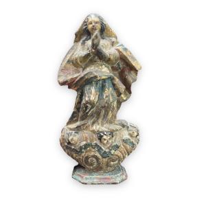Spanish Virgin In Polychrome And Gilded Wood XVIIIth
