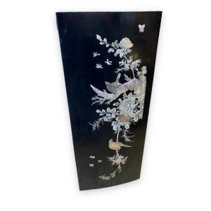 Panel In Blackened Wood And Asian Mother Of Pearl