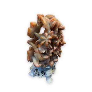 Chinese Group In Hard Stone Representing Birds And Plants