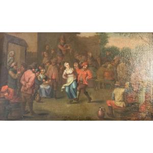 Village Party Scene In The Taste Of Tenier Oil On Canvas XVIIIth