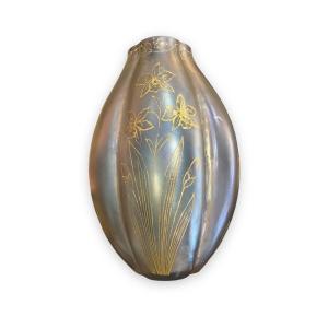 Art Nouveau Vase In Iridescent Opalescent Glass Flower Decor
