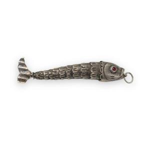 Articulated Fish In Silver Metal And Stones