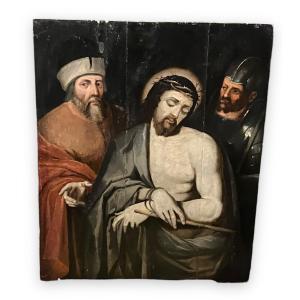 Oil On Panel Christ Early XVIIIth Ecce Homo