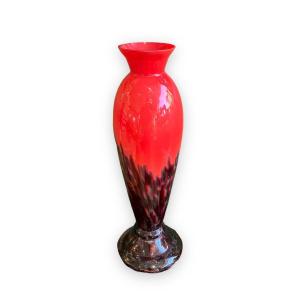 Red Glass Vase In The Taste Of Schneider