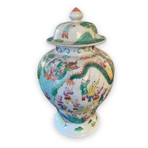 Large Polychrome Chinese Covered Potiche