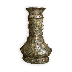 Chinese Archaic Bronze Vase Circa 1900 Shang Dynasty Style Vessel Gu